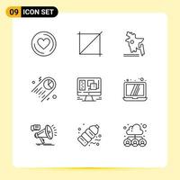 Set of 9 Vector Outlines on Grid for computer window bangladesh design space Editable Vector Design Elements