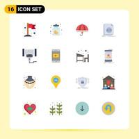 16 User Interface Flat Color Pack of modern Signs and Symbols of programming coding financial code security Editable Pack of Creative Vector Design Elements