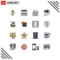 Group of 16 Modern Flat Color Filled Lines Set for earth spotlight accident lightning illumination Editable Creative Vector Design Elements