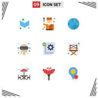 Set of 9 Commercial Flat Colors pack for process develop globe coding pin Editable Vector Design Elements