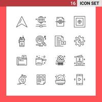 Editable Vector Line Pack of 16 Simple Outlines of camping communication setting talkie safe Editable Vector Design Elements