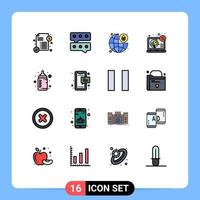 Editable Vector Line Pack of 16 Simple Flat Color Filled Lines of drink feeder padlock baby marketing Editable Creative Vector Design Elements