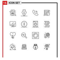 Universal Icon Symbols Group of 16 Modern Outlines of gps imac phone device computer Editable Vector Design Elements