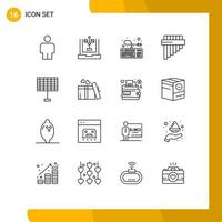 Modern Set of 16 Outlines Pictograph of gift eco keyboard battery instrument Editable Vector Design Elements