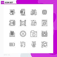 Set of 16 Vector Outlines on Grid for cell computer development storage tools Editable Vector Design Elements