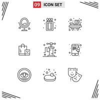 Modern Set of 9 Outlines Pictograph of transport shop education market bag Editable Vector Design Elements