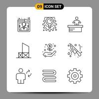 9 Black Icon Pack Outline Symbols Signs for Responsive designs on white background. 9 Icons Set. vector