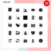 Mobile Interface Solid Glyph Set of 25 Pictograms of object creative healthcare panorama degrees Editable Vector Design Elements
