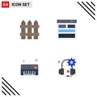 Flat Icon Pack of 4 Universal Symbols of fence analog wood contact us synthesizer Editable Vector Design Elements