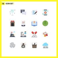 Pack of 16 creative Flat Colors of communication home list fire investment Editable Pack of Creative Vector Design Elements