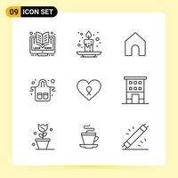 9 Creative Icons for Modern website design and responsive mobile apps. 9 Outline Symbols Signs on White Background. 9 Icon Pack. vector