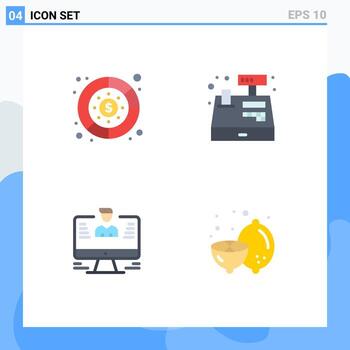 4 Flat Icon concept for Websites Mobile and Apps diagram computer money register report Editable Vector Design Elements