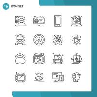 Vector Pack of 16 Outline Symbols. Line Style Icon Set on White Background for Web and Mobile.