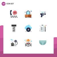 User Interface Pack of 9 Basic Flat Colors of cloud secure gun safe bolt Editable Vector Design Elements