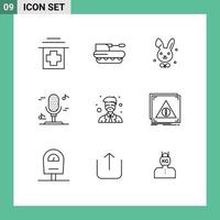 Universal Icon Symbols Group of 9 Modern Outlines of teacher master bynny instructor microphone Editable Vector Design Elements