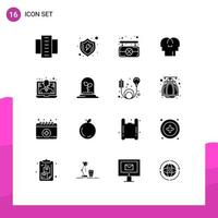 Universal Icon Symbols Group of 16 Modern Solid Glyphs of conference mind shield feelings patrick Editable Vector Design Elements