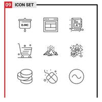 Pack of 9 creative Outlines of shopping online website ecommerce ebook Editable Vector Design Elements