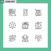 Outline Pack of 9 Universal Symbols of free network restaurant protection computing Editable Vector Design Elements