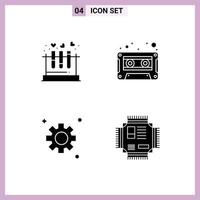 Modern Set of 4 Solid Glyphs and symbols such as tube gear heart audio cassette cogs Editable Vector Design Elements