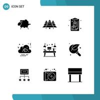 9 User Interface Solid Glyph Pack of modern Signs and Symbols of heart fall pines cloud list Editable Vector Design Elements