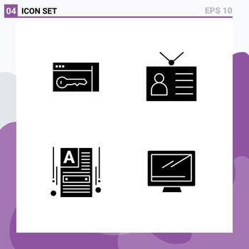 4 concepto de glifo sólido para sitios web móviles y navegador de aplicaciones crea un dispositivo de salida de sala de sitio web elementos de diseño vectorial editables web vector