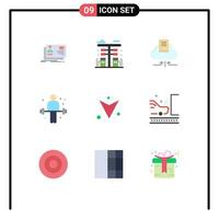 Pack of 9 Modern Flat Colors Signs and Symbols for Web Print Media such as weightlifting exercise gas dumbbell book Editable Vector Design Elements