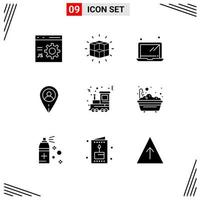 9 Creative Icons Modern Signs and Symbols of festival user solution map laptop Editable Vector Design Elements