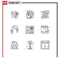 Universal Icon Symbols Group of 9 Modern Outlines of jumping fitness lover exercise mailing Editable Vector Design Elements