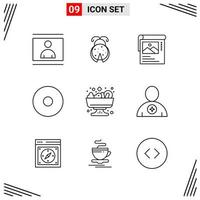 9 Icons Line Style. Grid Based Creative Outline Symbols for Website Design. Simple Line Icon Signs Isolated on White Background. 9 Icon Set. vector