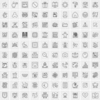 100 Universal Black Line Icons on White Background vector