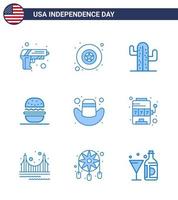 Happy Independence Day Pack of 9 Blues Signs and Symbols for hat american usa usa eat Editable USA Day Vector Design Elements