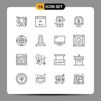 Outline Pack of 16 Universal Symbols of internet website account ecommerce online Editable Vector Design Elements