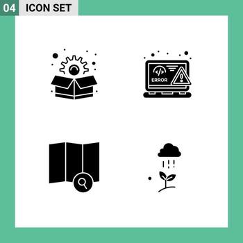 grupo de 4 signos y símbolos de glifos sólidos para la codificación de mapas de marketing elementos de diseño de vectores editables de lluvia de nube web