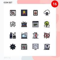 Mobile Interface Flat Color Filled Line Set of 16 Pictograms of fork process clipboard development coding Editable Creative Vector Design Elements