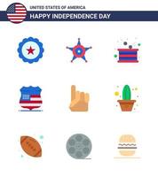conjunto de 9 iconos del día de ee.uu. símbolos americanos signos del día de la independencia para la mano de espuma signo del día de ee.uu. elementos de diseño vectorial editables del día de ee.uu. vector
