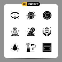 9 Black Icon Pack Glyph Symbols Signs for Responsive designs on white background. 9 Icons Set. vector
