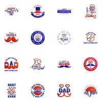 16 conjunto azul y rojo de vector feliz día del padre tipografía iconos vintage letras para tarjetas de felicitación pancartas diseño de camiseta elementos de diseño vectorial editables del día del padre