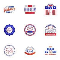 Happy Fathers Day 9 Blue and red Vector Element Set Ribbons and Labels Editable Vector Design Elements
