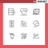 Pictogram Set of 9 Simple Outlines of arrow pin gallery map photo Editable Vector Design Elements