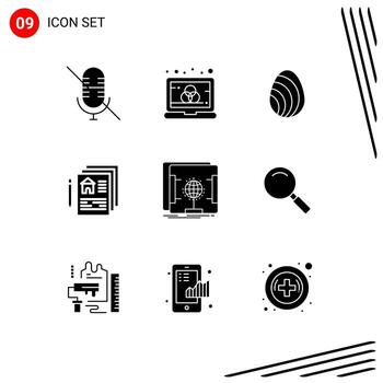 Set of 9 Modern UI Icons Symbols Signs for scan dimensional eastre pen document Editable Vector Design Elements
