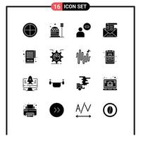 Mobile Interface Solid Glyph Set of 16 Pictograms of envelope communication dome address user Editable Vector Design Elements