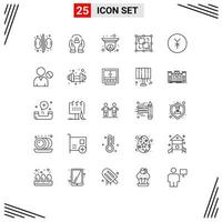 25 Universal Lines Set for Web and Mobile Applications coin intersect protection drawing information Editable Vector Design Elements