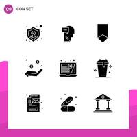 9 iconos creativos signos y símbolos modernos de cabeza de moneda de mano medalla de caridad elementos de diseño vectorial editables vector