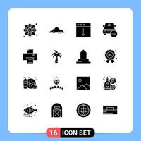 Mobile Interface Solid Glyph Set of 16 Pictograms of plus car nature add export Editable Vector Design Elements