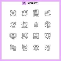 Pack of 16 Modern Outlines Signs and Symbols for Web Print Media such as human payment code wallet list Editable Vector Design Elements