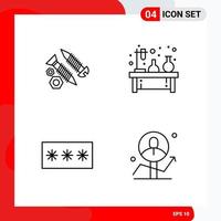 Creative Set of 4 Universal Outline Icons isolated on White Background. vector