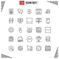 25 Icons Line Style. Grid Based Creative Outline Symbols for Website Design. Simple Line Icon Signs Isolated on White Background. 25 Icon Set. vector
