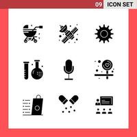 9 Icon Pack Solid Style Glyph Symbols on White Background Simple Signs for general designing vector