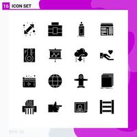 16 User Interface Solid Glyph Pack of modern Signs and Symbols of rainy cloud bottle design web Editable Vector Design Elements