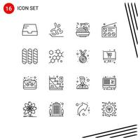 16 Universal Outline Signs Symbols of french radio chinese food news communication Editable Vector Design Elements